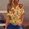 Damen Casual Kurzarm Hemdbluse mit Knopfleiste und Ahornblatt-Print