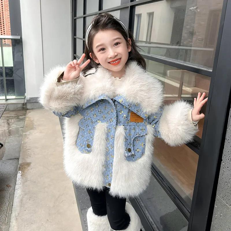 Winter Jacket Kids Girl Parkas Warm Faux Fur Coat For Girls Children Sequin Winter Clothes Soft Party Baby Girl Coats