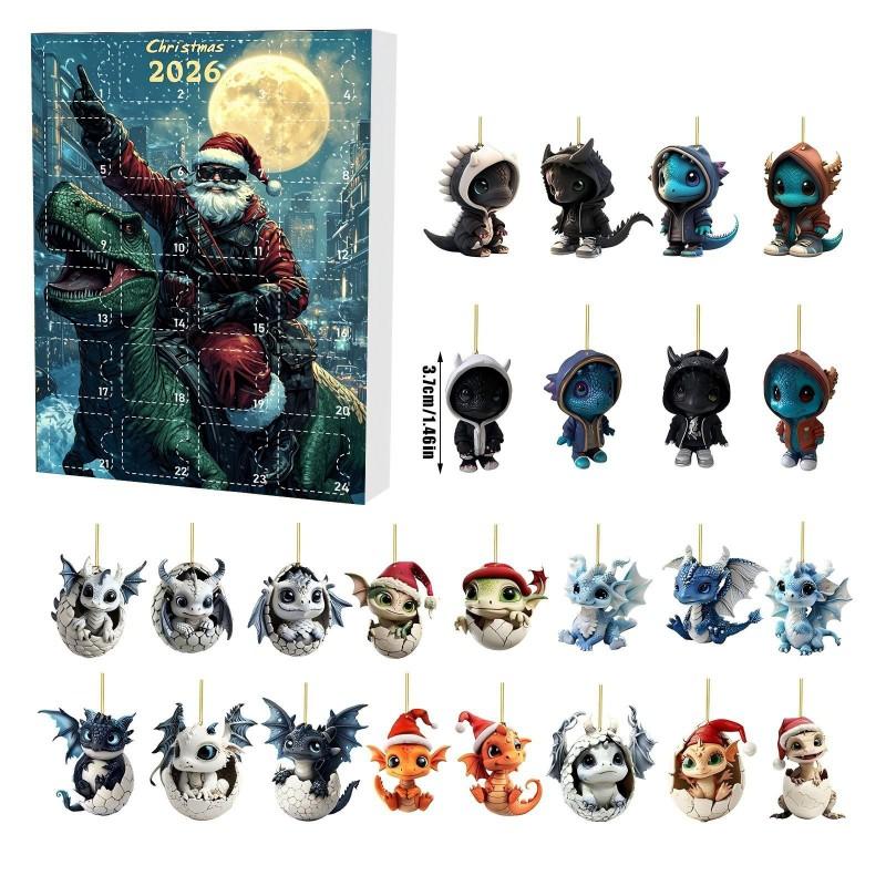 Viking Dragon Advent Calendar Blind Box Hanging Ornament 24 Unique Acrylic Decor Christmas Home Party