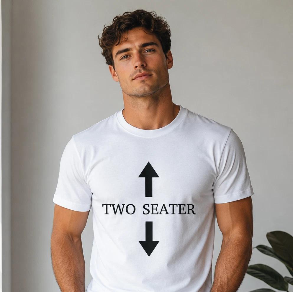 Two Seater T-Shirt Mens Womens White Tee Joke Graphic Top Gift Casual Cotton M