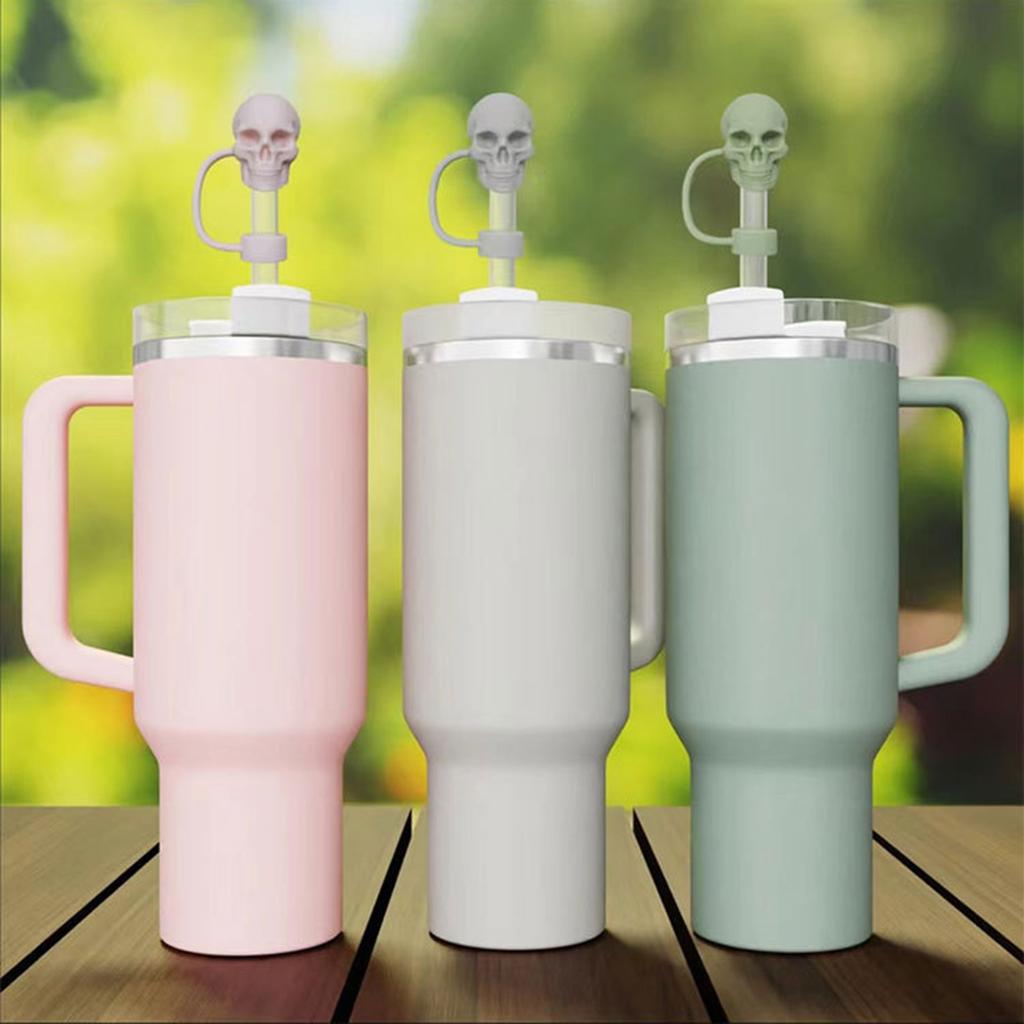 6er-Set einzigartiger Strohhalmstopper, farbenfroher Strohhalmdeckel aus Silikon, süßer Strohhalmstopfen in Totenkopfform, Trinkgeschirr-Zubehör