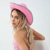 Pink Felt Cowboy Hat With Rhinestone Trim For Women Summer Wide Brim Western Fedora