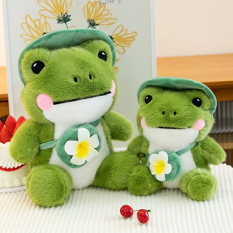 ZOCO Lächelnder Frosch Puppe Reise Frosch Puppe Plüschtier Füllung Tier Weiches Fell Geburtstag Weihnachten Geschenk Cartoon Ornament