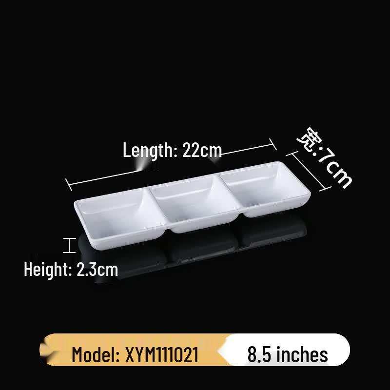 Durable White Melamine 3-Compartment Dipping Dish