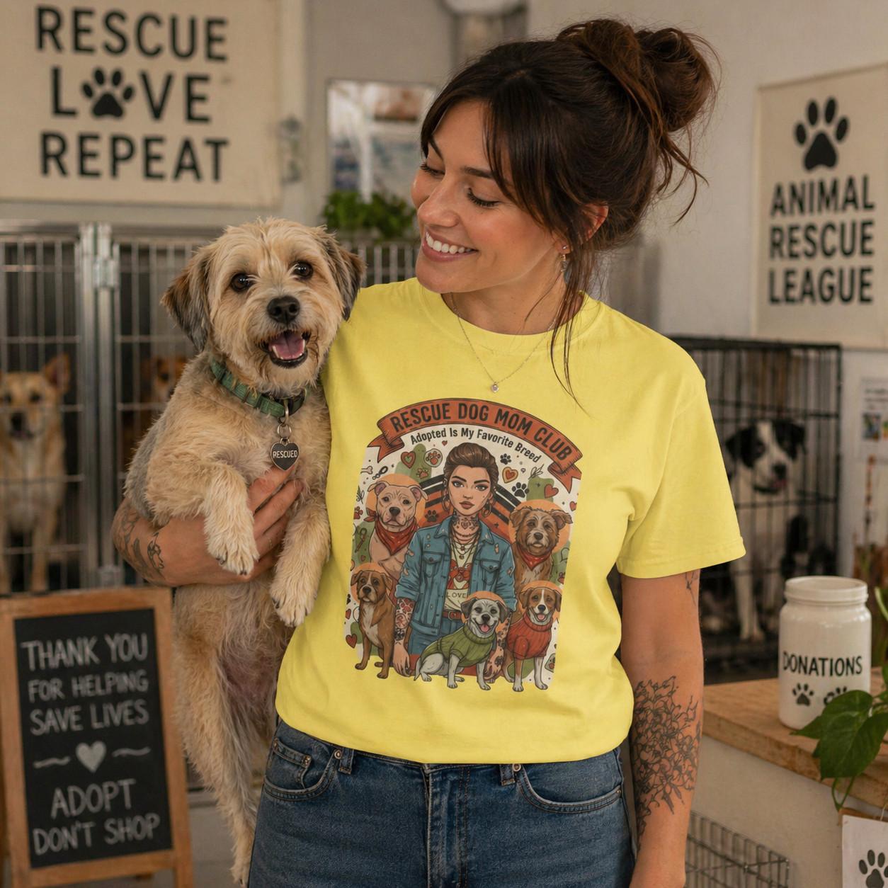 Rescue Dog Mom Club T-Shirt | Woman with Rescue Dogs, Paw Print Design Tee 4XL