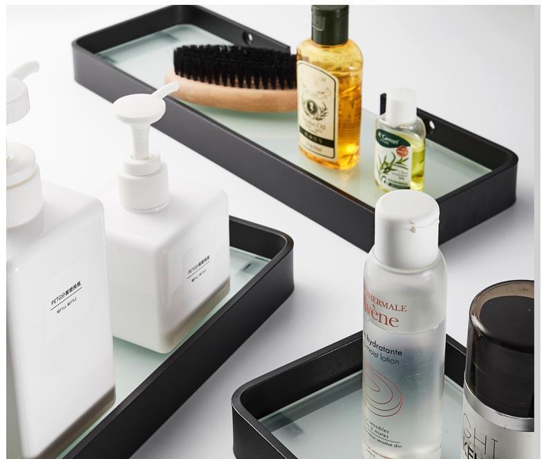 Black Space Aluminum Bathroom Tray - No-Drill, Nail-Free Storage Rack for Toilets and Dressing Tables