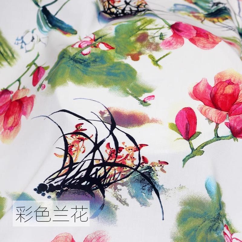 Flower Printed Rayon Viscose Fabric Soft By The Meter for Skirts Pajamas Clothes Cheongsam Diy Sewing Cloth Floral White Green