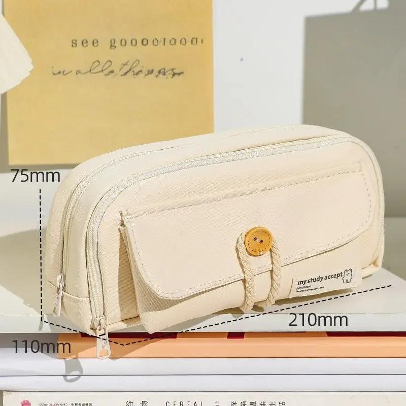 Cute Canvas Pencil Case Opening for Student Supplies Cosmetics Travel Handbag