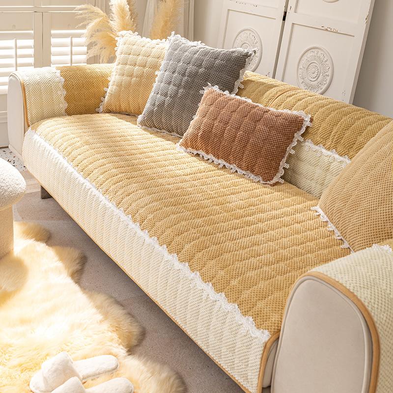 Sofa Cushion Plush Luxury Wind Four Seasons General Simple Modern Non-slip Houndstooth Mat Autumn and Winter Cushion Cover.