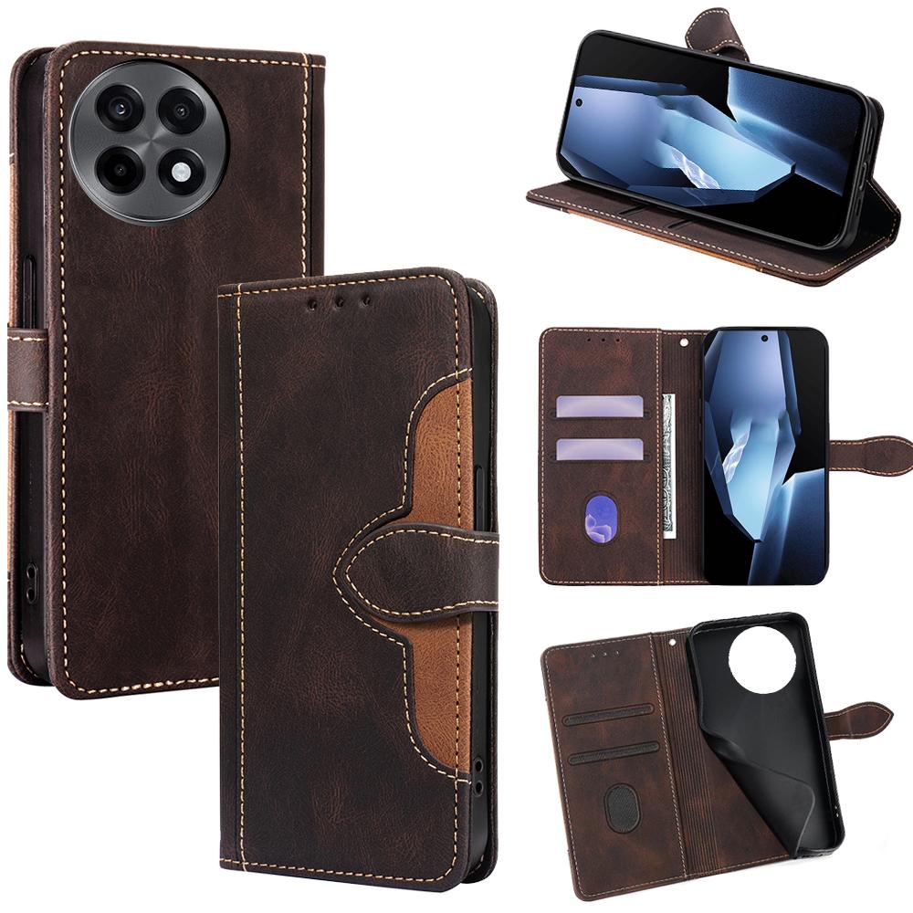 

For OnePlus Ace 5 5G/Ace 5 Pro 5G Case Leather Wallet Phone Cover with Straw Hat Magnetic Clasp Brown