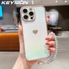 KEYSION Custodia per Telefono in TPU Colorata a Gradiente per iPhone 13 14 15 16 17 Pro Max 17 Air 16e 16 Plus Cover Posteriore Antiurto con Braccialetto di Cristallo
