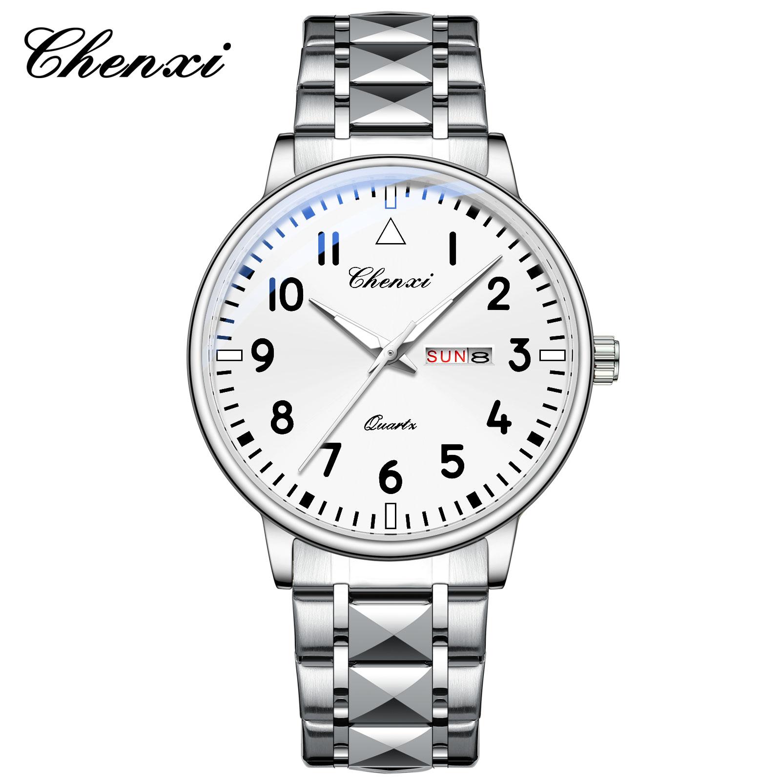 

Бизнес Модные мужские кварцевые часы с ремешком из нержавеющей стали Водонепроницаемые светящиеся календарные мужские недели Простые повседневные часы белый