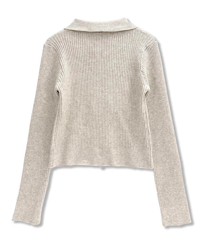 Damiswi Cross Print Ribbed Knit Zip-Up_Beige