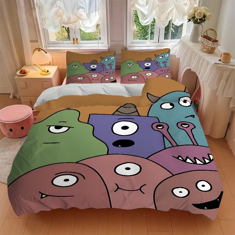 3pcs Monster, Cartoon Bedding Set, Breathable and Soft, Suitable for All Seasons, Ideal for Home Use, Suitable for Bedroom Decor 21132