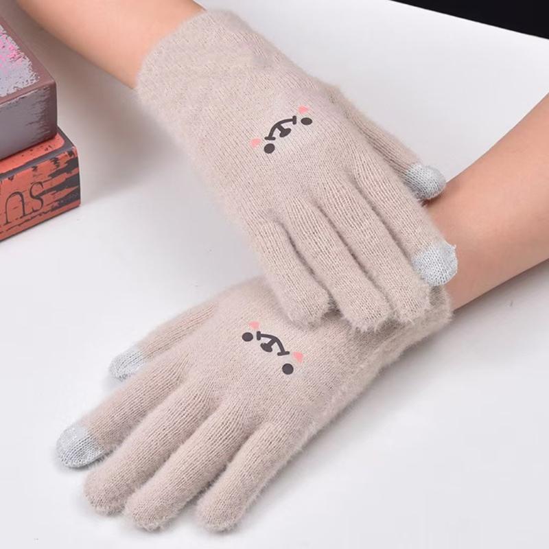 Kawaii Knitted Gloves Cute Cartoon Embroidered Bear Touchscreen Glove for Women Autumn Winter Warm Shopping Knit Soft Gloves