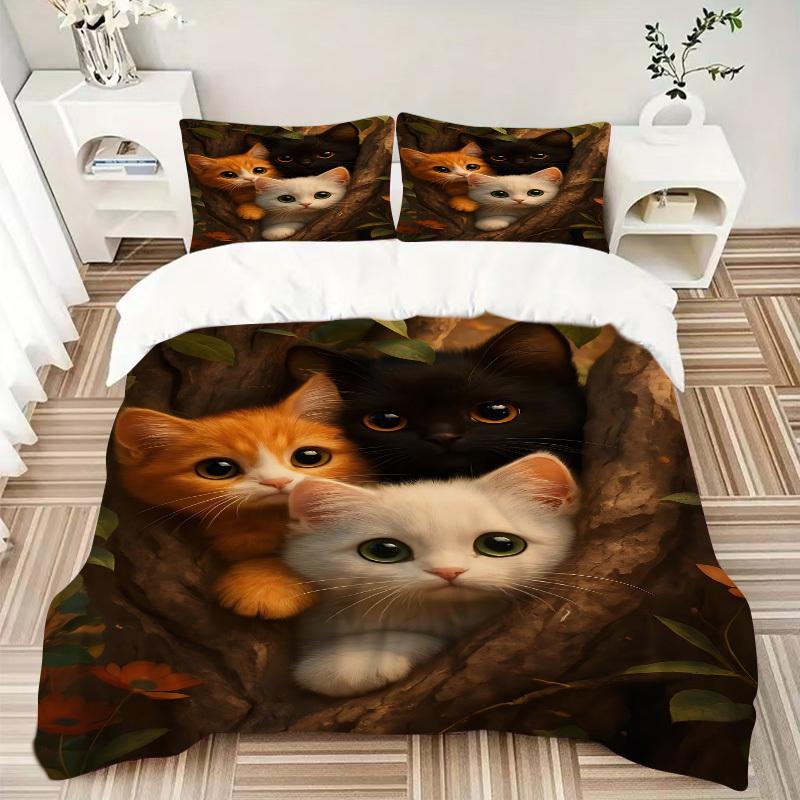 3pcs Kitten Tree Duvet Cover Set, 1 Duvet Cover + 2 Pillowcases (No Insert), High-Definition Print, Home & Dorm Set yy251208099
