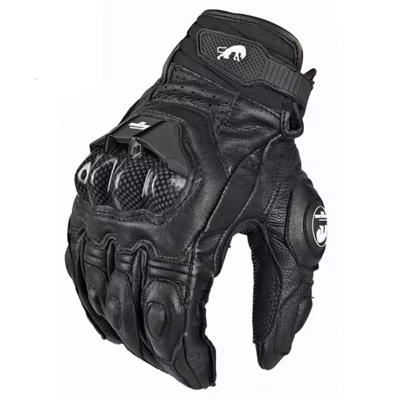 zmart Motorcycle Gloves, Black Racing Genuine Leather, Road Riding Team Gloves for Men, Summer/Winter, Black, Size XL