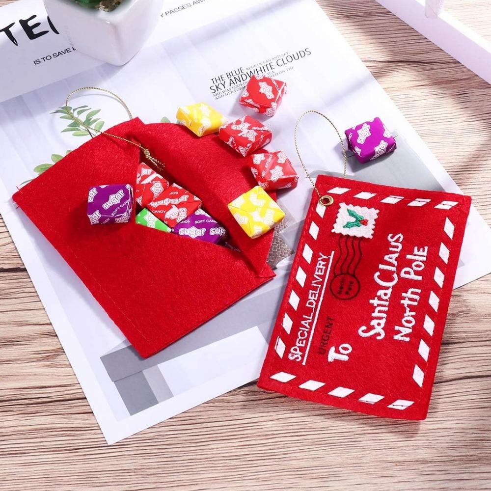 1-50Pcs Christmas Letter Ornament Decoration Santa Claus Embroidery Felt Envelope Candy Bag for Xmas Tree Hanging Pendant Decors