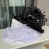 Elegant Sunshade Derby Hat - Breathable Organza Flower Lace Bucket Hat with Imitation Pearl Decorative Accents for Women