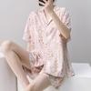 Summer cotton silk pajamas women's thin short-sleeved cardigan cute bow can be worn outside artificial cotton loungewear set