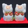 Waza no Kura Maneki-neko Figurines, Kutani Ware, Pair, White, Ceramic, Business Prosperity Item, Feng Shui Goods