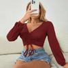 YYFS Women's Fashion Casual Spring Fall Solid Color Print Long Sleeve V-Neck Blouses & Shirts