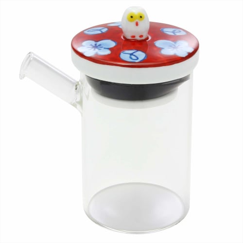 Hasami Ware Clear Pot and Soy Sauce Dispenser, Large, Owl Design, 405006C701