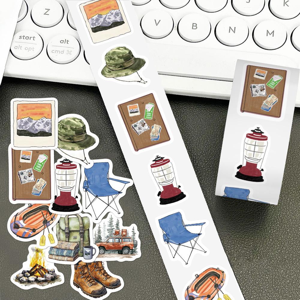 500pcs/Roll Outdoor Happer Camper Stickers Hiking Adventure Decals DIY Laptop Journal Guitar Cartoon Graffiti Seal Label Sticker