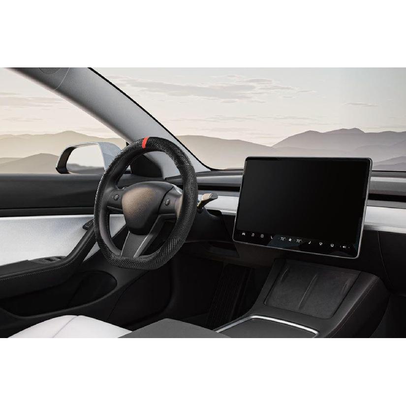 KAFEEK Carbon Fiber Car Steering Wheel Cover For Tesla Model 3 / Model Y, Breathable Leather, Anti Slip, For Tesla Accessories For Women And Men,