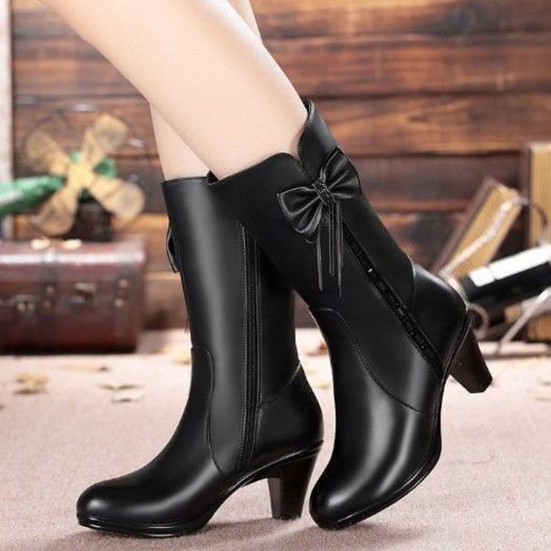 Fashion Fleece-Lined Middle Heel Half High Boots for Women New Rock Gyaru in Gothic Mid Calf Shoes Woman Designer Luxury Work Footwear