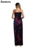 Women's Elegant Slim Fit Ruched Waist Dress Floral Print Long Gown