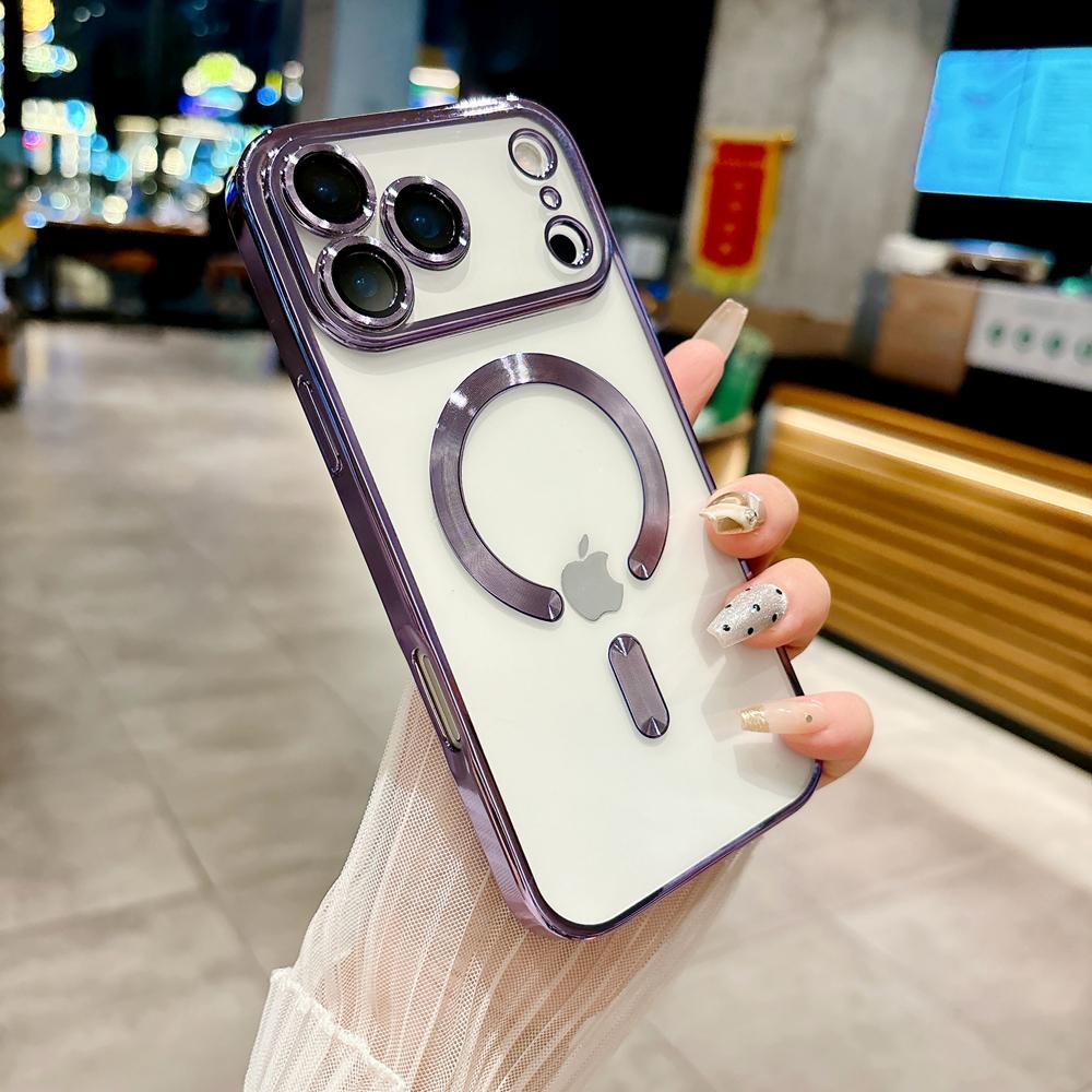 KEYSION Magnetic Plating Case for MagSafe for iPhone 17 Pro Max 17Air Transparent TPU Shockproof Phone Cover With Lens Protector
