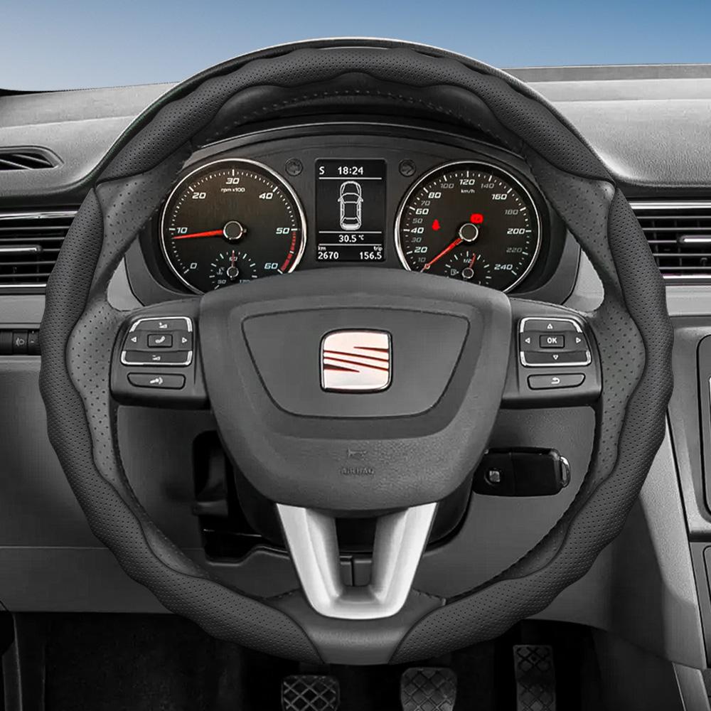 Suitable for Seat Steering Wheel Cover, Wave-Shaped Sporty Design, Breathable Leather, Segmented Anti-Slip Sweat-Absorbing Protective