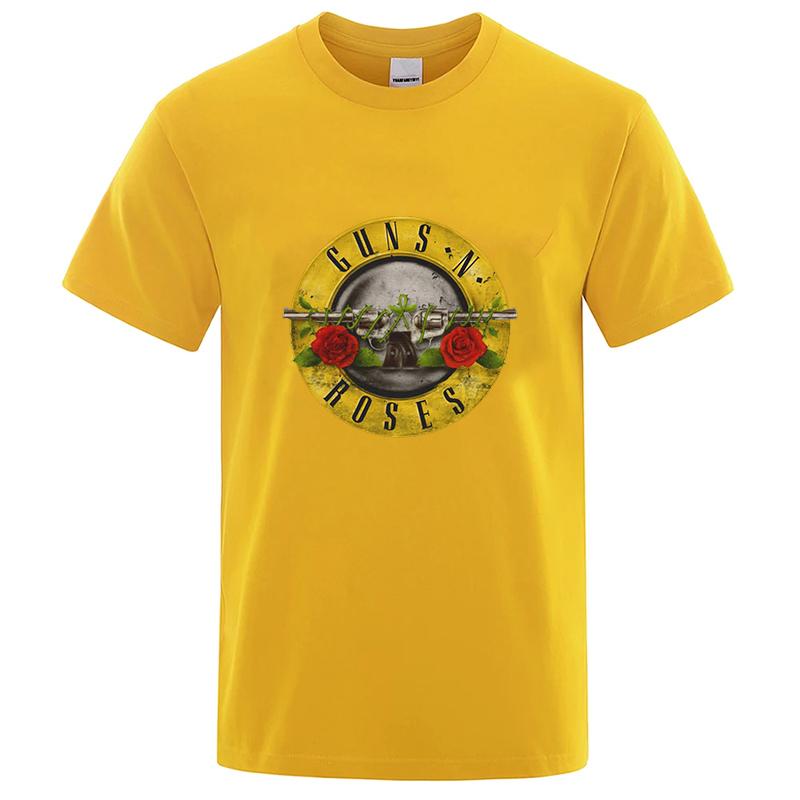 Cool Gun And Rose Pattern Men's Retro Cotton Short Sleeve Summer Fashion Oversized T-shirt For Men Streetwear Tee Tops Unisex