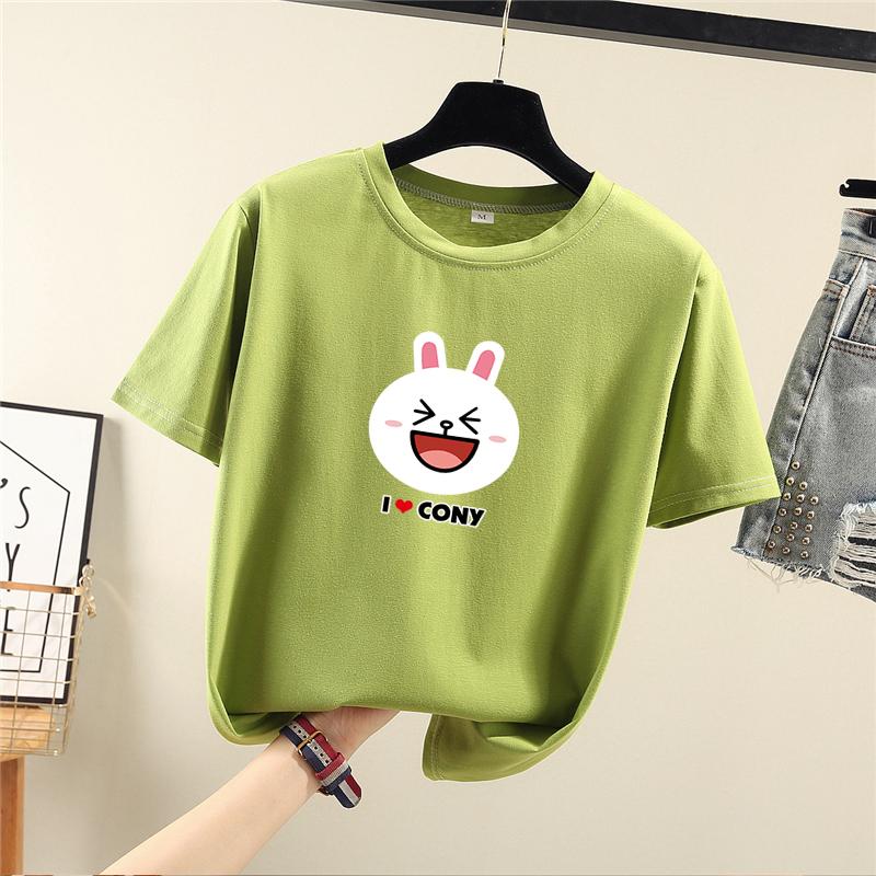 

2025 Summer Casual loose student T Shirt young girl tees Harajuku cute cartoon print Short Sleeve T-shirts Women Y2k Tops XL зелёный