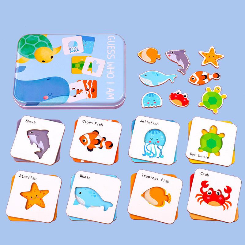 

Shape Who Guess Puzzle Card Early Learning Kids Educational Toy Game Wooden Ocean