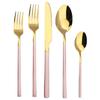 5Pcs Dinnerware Set Stainless Steel Tableware Set Knife Fork Spoon Dinner Set Black Gold Cutlery Set Kitchen Service for 6