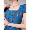 Short Sleeve Dress Women's Summer New Casual Temperament Celebrity Embroidered Square Neck Waist Long Dress