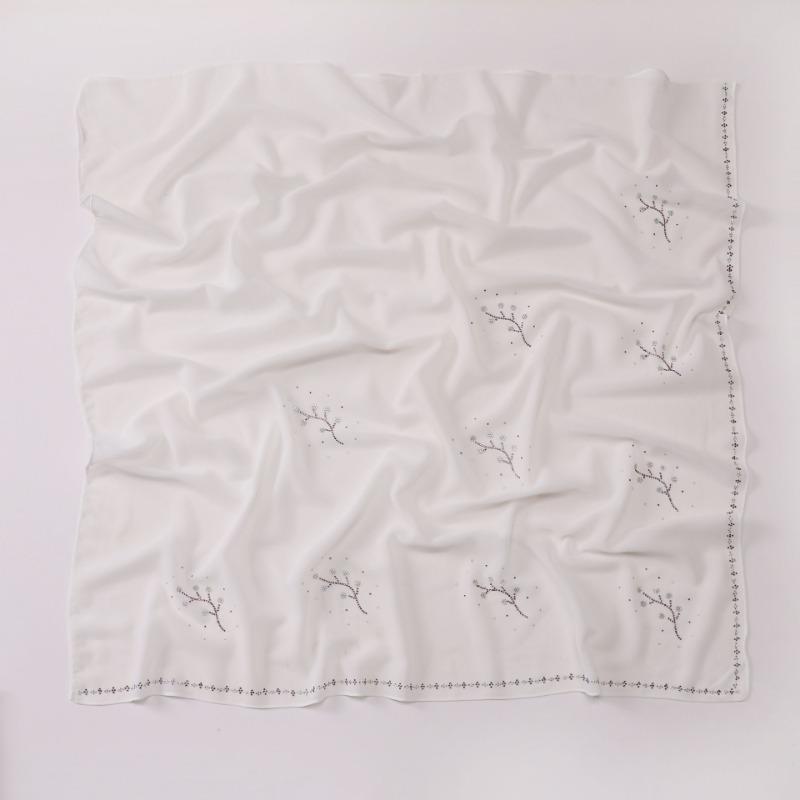 New Pearl Chiffon Rhinestone Square Scarf For Ethnic Women