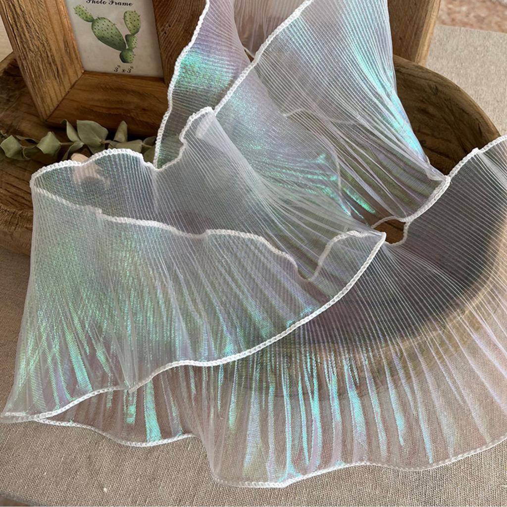 2 Yards Mermaid Pleated Flower Lace Magic Color Laser Gradient For Wedding Wave Striped Decoration Cloth Wide 15CM