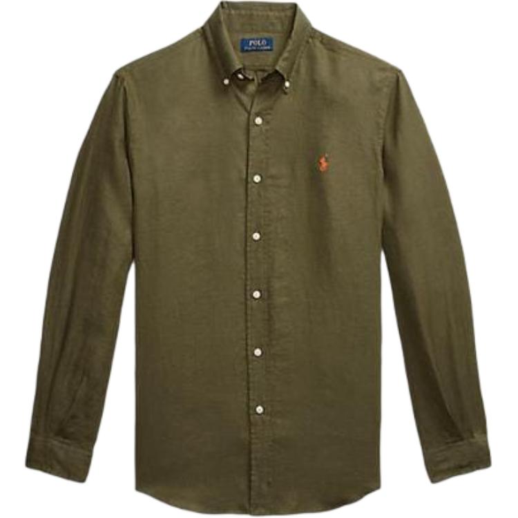 Polo Ralph Lauren Solid Logo Single-Breasted Long Sleeve Loose Shirt Men shirts Olive MNPOWOV16824202-301