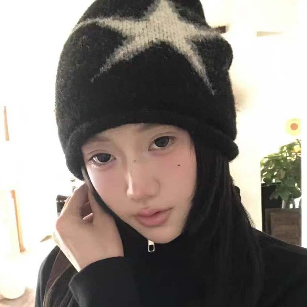 Hip-hop Star Knitted Hat Elastic Brimless Beanie Cap Personality Jacquard Woolen Hat  Women