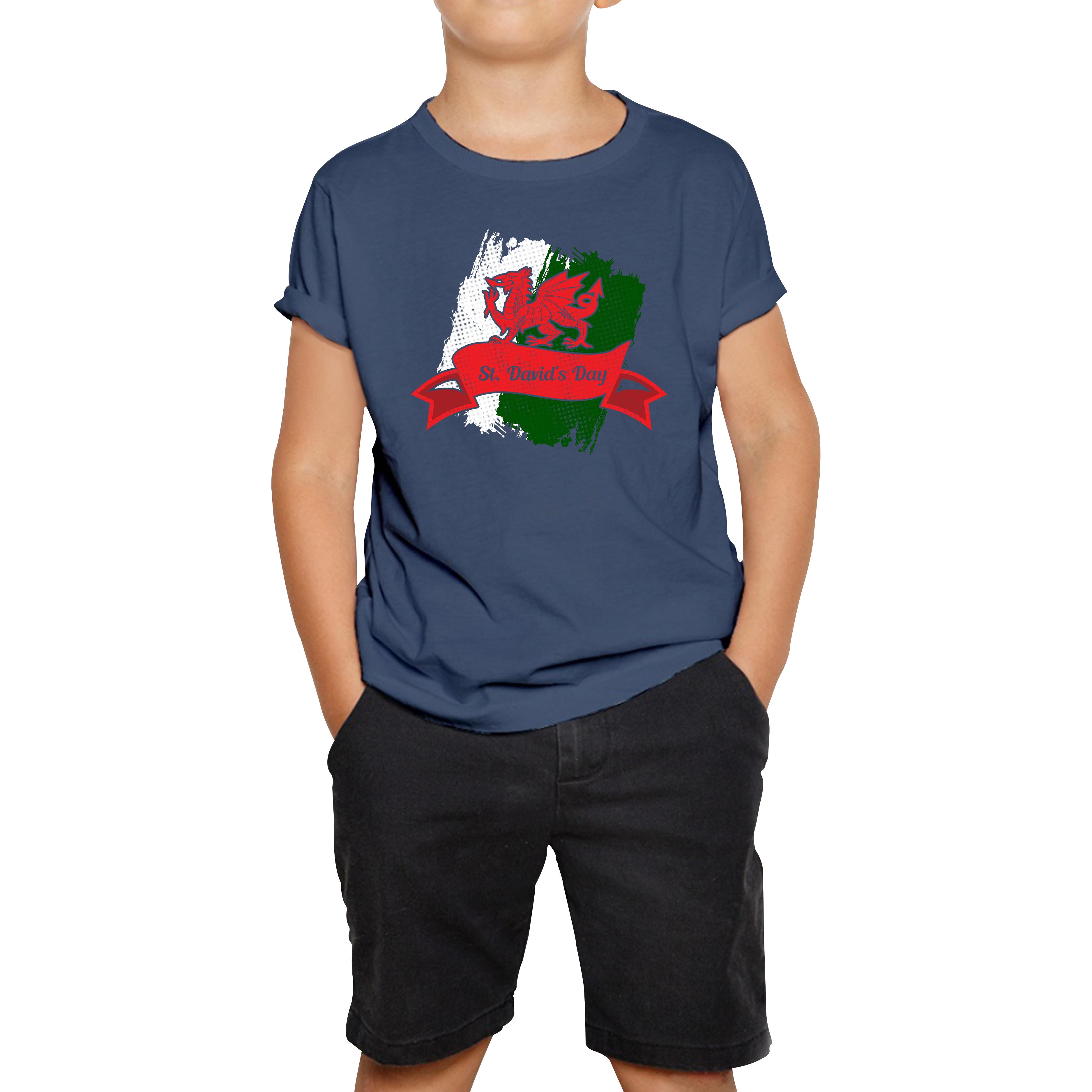 St. David s Day Dragon Flag Welsh Dragon Flag Of Wales Sant Dewi Saint Welsh Kids Tee 110