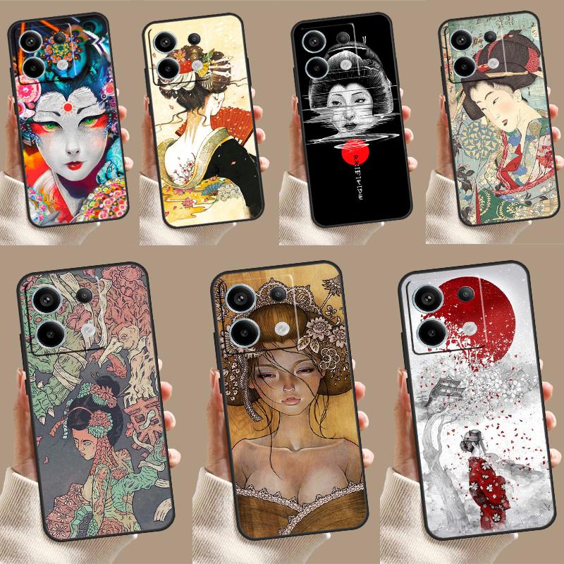 Japanese Geisha Case For Xiaomi Redmi Note 13 Pro 12 11 9 10 Pro 12S 11S 10S 9S Redmi 12 10C 12C 13C Cover