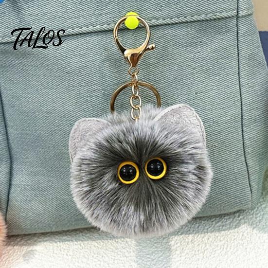 Soft Pompom Keychain Plush Cat Ball Keychain, Fluffy Kitten Bag Charm, Pendant with Lightweight Metal Lobster Clasp, Backpacks Keys Decorative