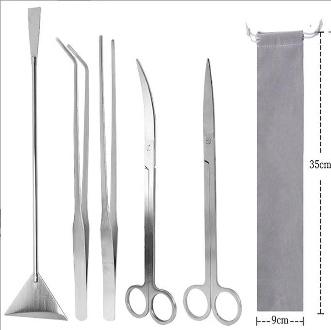Aquatic Plant Trimming Kit: Stainless Steel Tweezers, Scissors, Clips, Flat Sand Shovel, Algae Scraper, Fish Tank Cleaning Supplies