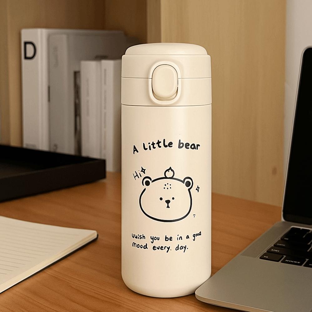 Vakuumisolierter Cartoon-Becher 420 ml Tragbare Thermosflasche Becher mit aufklappbarem Deckel Für Schüler