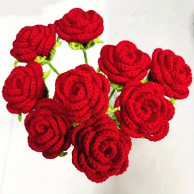 6 Pcs Artificial Flowers Crochet Rose Flowers Crochet Flowers Rose Knitted Handmade Flowers Home Decor Woven Gift for Birthday Valentines Mom