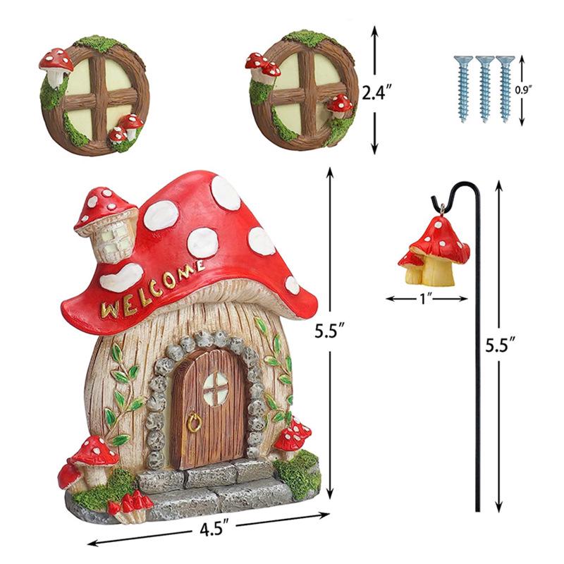 Трансграничный Светящийся Грибной Дом Подвеска: Креативный смоляной эльфийский дверной и оконный подвесной орнамент на дерево