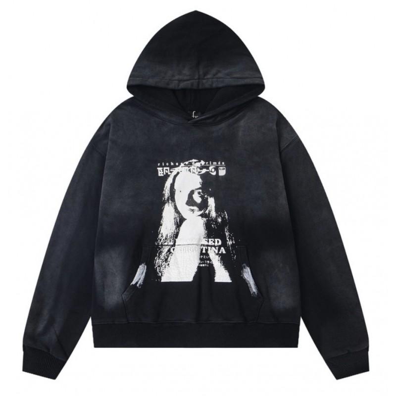 Mens Oversized Streetwear Hoodie With Distressed Zipper Graphic Print Cotton Long Sleeve Pullover Casual Wear